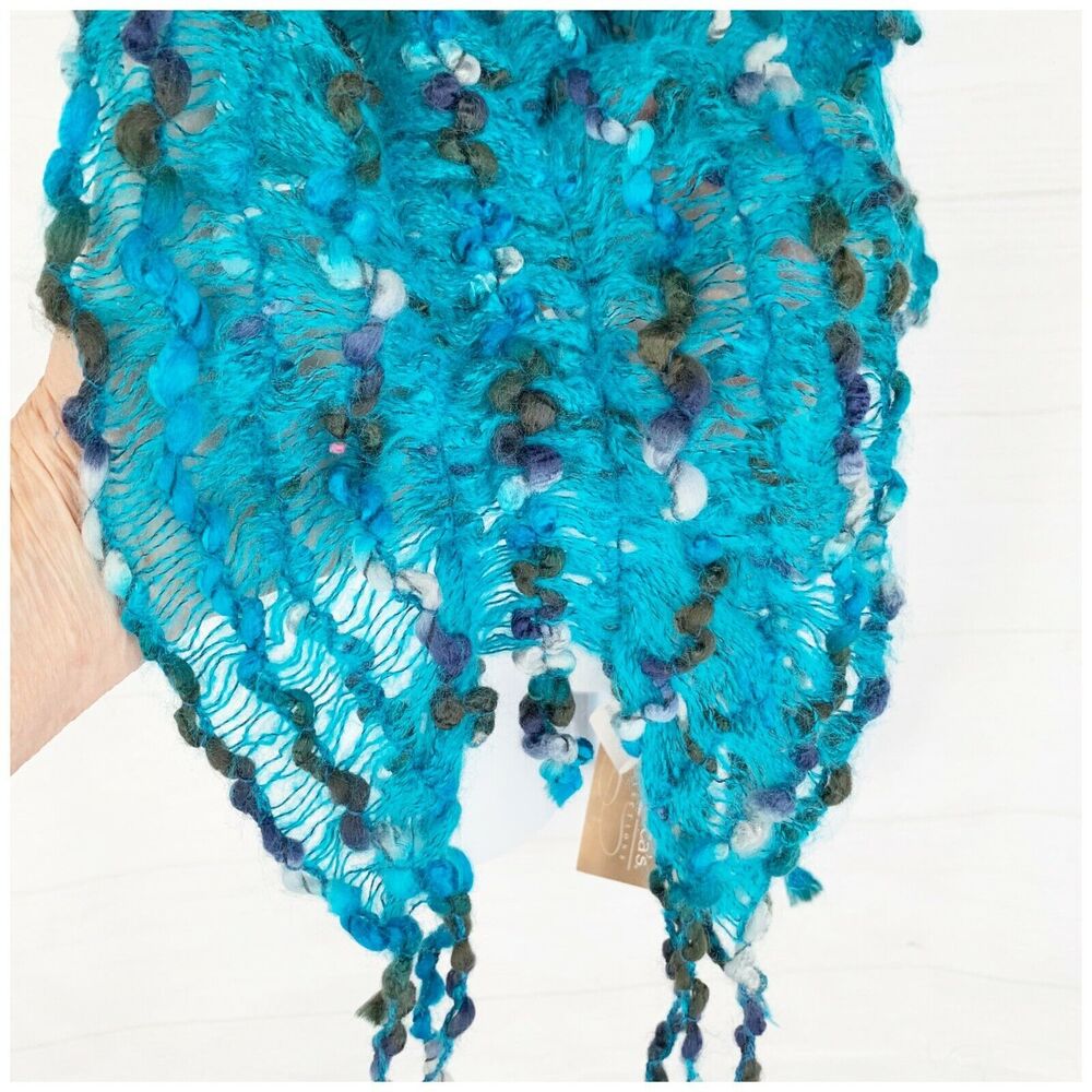 Francescas NEW Fringed Scarf Blue Space Dye Boucle Texture Neck Warmer NWT - Picture 4 of 7